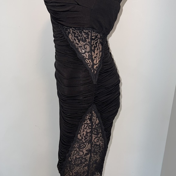 Bebe ruched Black Lace Sheath Dress size medium - Picture 4 of 7